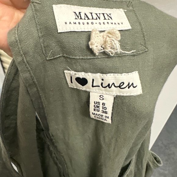 Olive Green Melvin Sleeveless Linen Dress - Picture 4 of 4